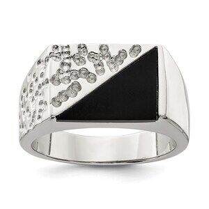925 Sterling Silver Genuine Fine Jewelry Rhodium-plated Men's  Onyx Ring